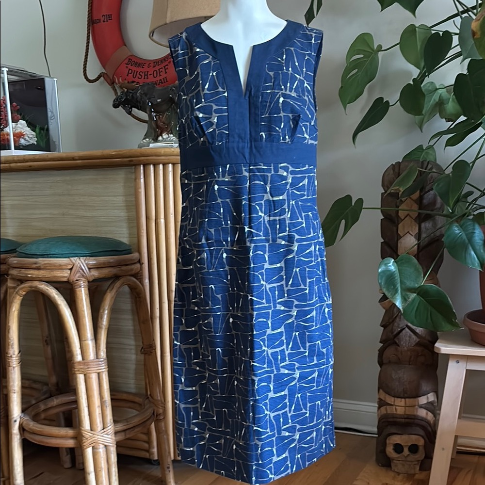 Boden Blue and Tan Shift Dress